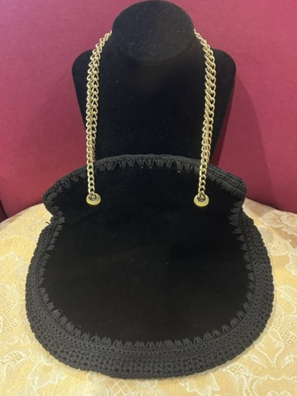 WALBORG Japan Black Velvet Crochet Handmade PURSE